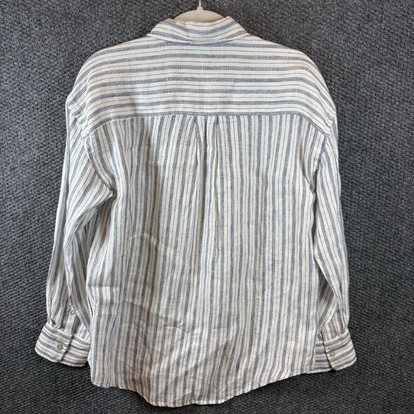Faherty Linen Santa Cruz Stripe Button Down Sz Women's XS White/blue NWT $158 - Picture 3 of 10